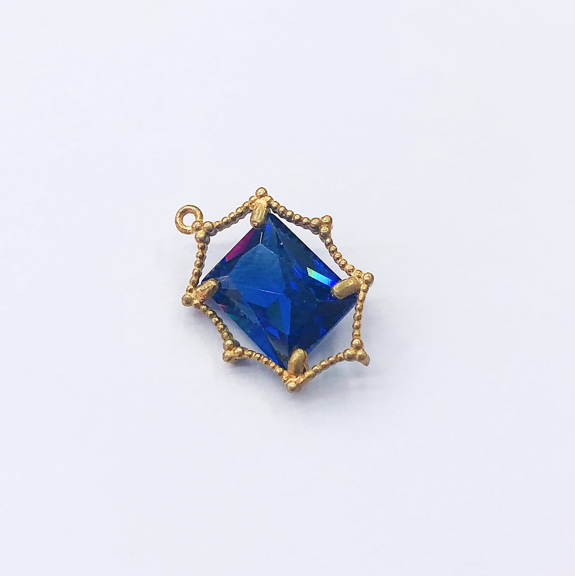 Factory Direct Korean Rectangular Copper Pendant Multi-Colored Glass Main Stone (Lake Blue, Black, Red, White, Sapphire) undefined