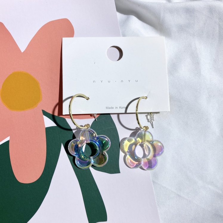 Acrylic AB colored bead earrings with flowers and water drops Specification image