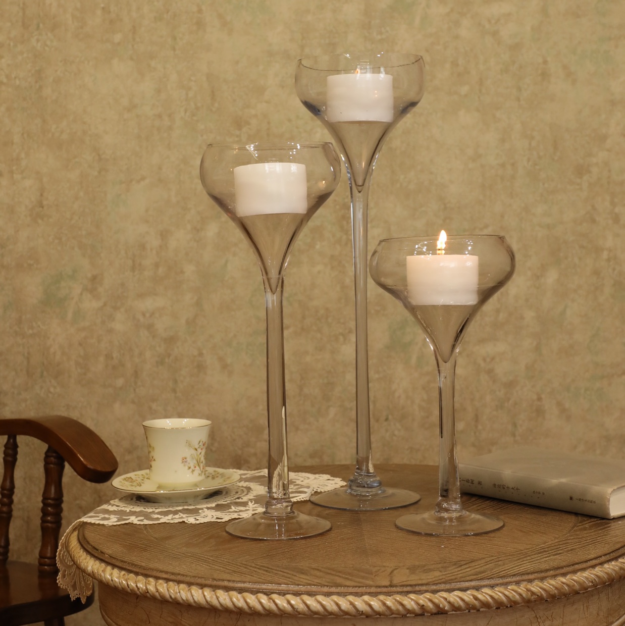 高脚玻璃杯烛台欧式浪漫玻璃蜡烛台烛光晚餐蜡烛杯