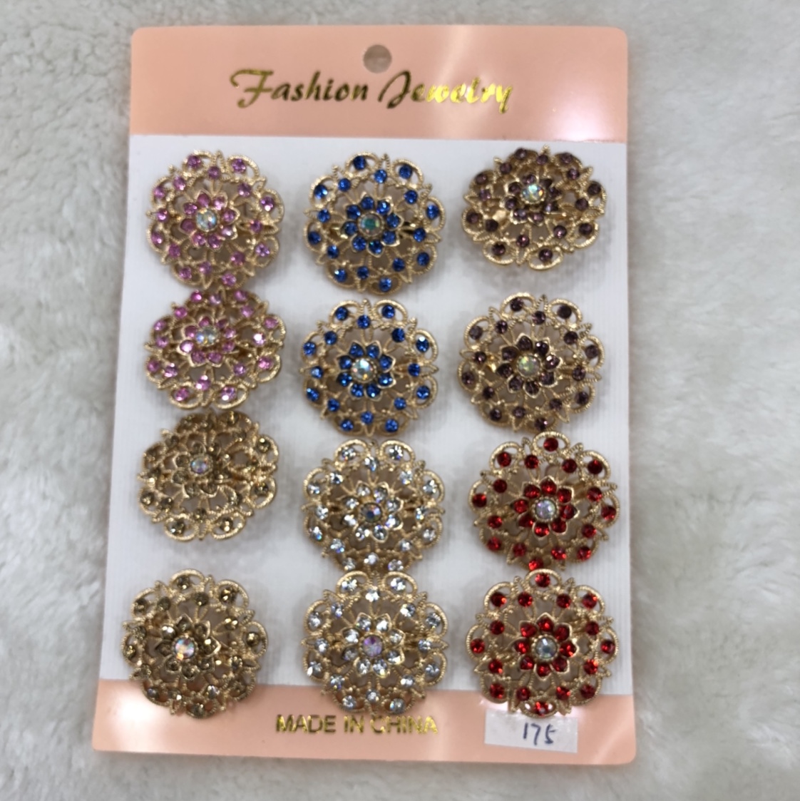 12 one card brooch rhinestone gold silver