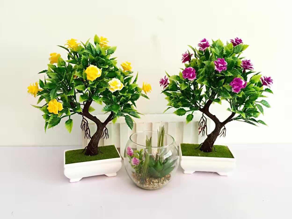 Artificial bonsai, small plants, artificial green plants, home bonsai, artificial flowers, bonsai, roses, bonsai, artificial wildflowers Specification image