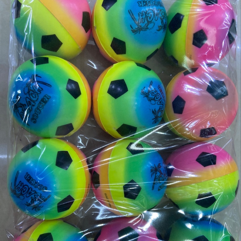 7.6 cm rainbow football beach ball, pu ball, sponge ball, pressure ball Specification image