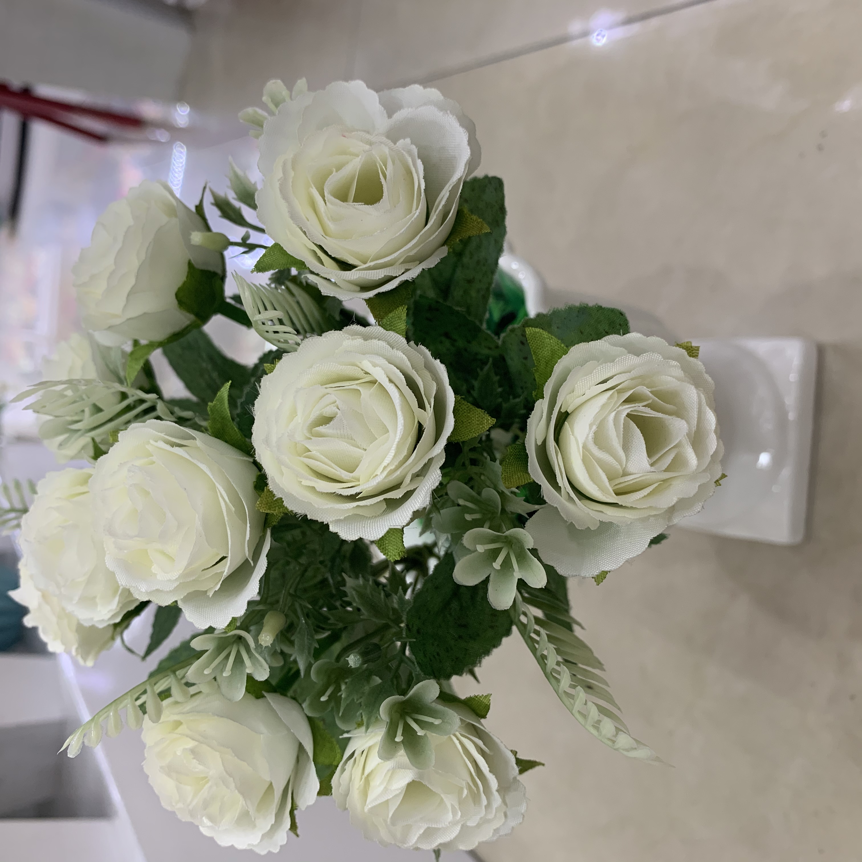 客厅仿真花假花茶几餐桌卧室装饰5叉嫩白包心玫批发详情图2