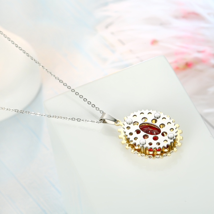 Stainless steel necklaces steel color foreign trade jewelry European and American fashion necklaces creative oval red set zirconium pendant wholesale details Picture