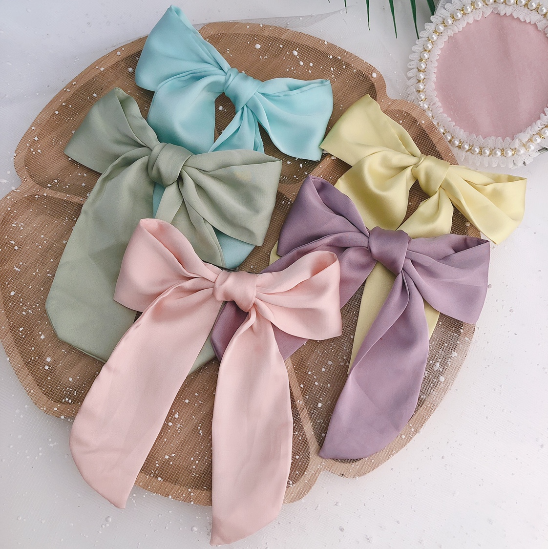 Small Cute Bow Girl Spring Clip Bow Streamer Back Of Head Clip Top Clip Hair Accessories