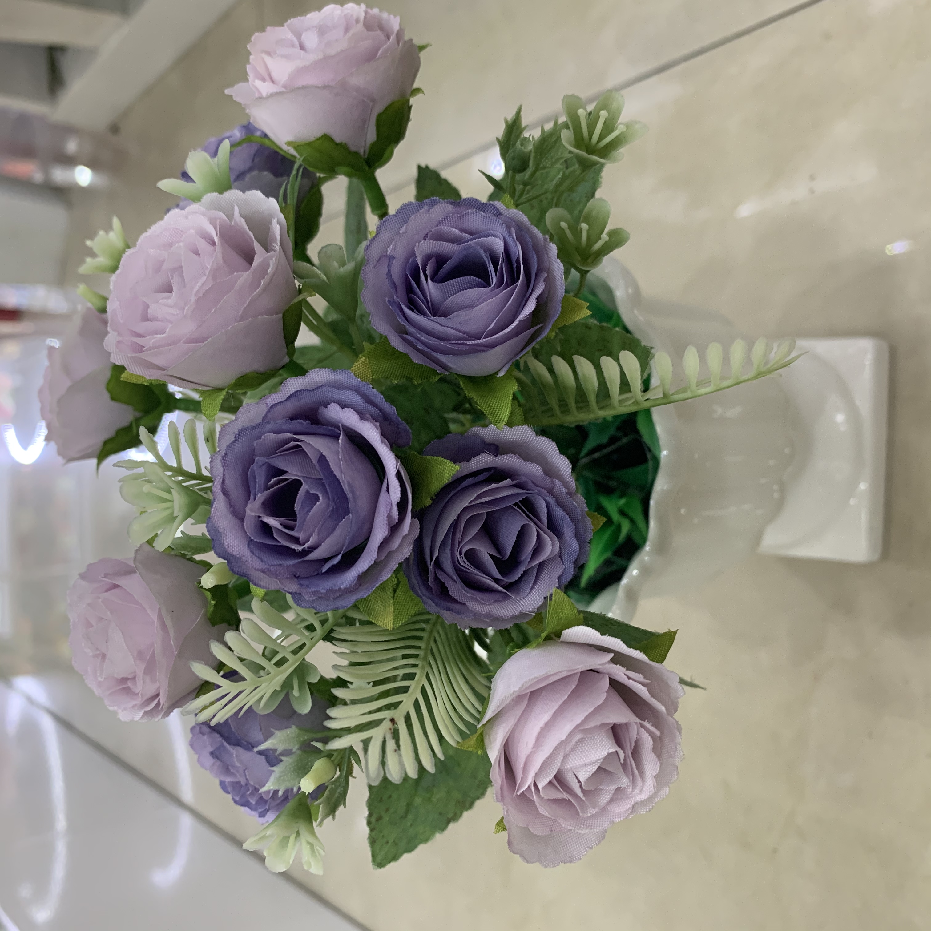 客厅仿真花假花茶几餐桌卧室装饰5叉嫩白包心玫批发详情图4