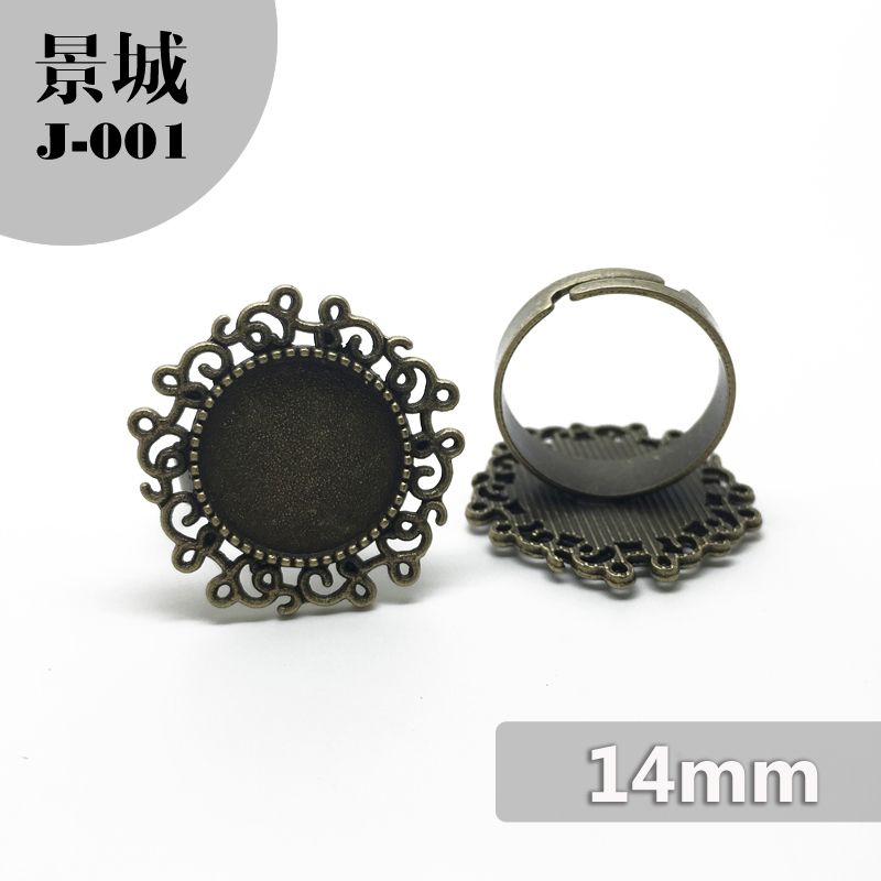 14mm复古圆形戒指 时光宝石底托 diy饰品配件开口戒指托 可调节景城J-001