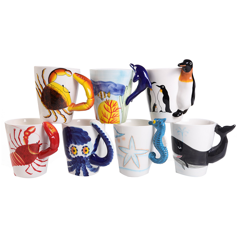 Customized wholesale of 3D stereoscopic painted mugs, cartoon Marine animal water cups, coffee cups and ceramic cups