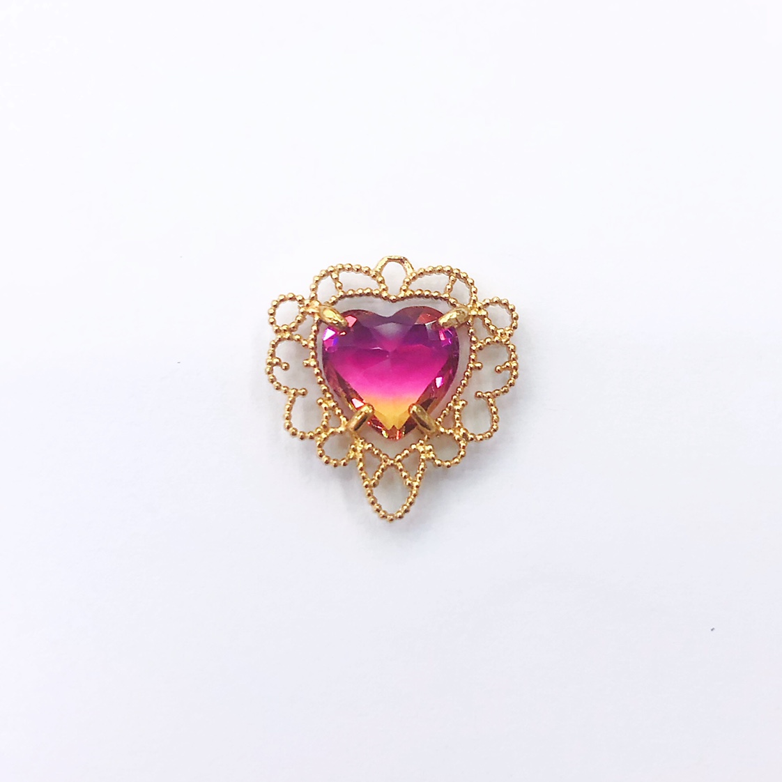 Factory Direct Korean Peach Heart Pendant Two-Color Tourmaline Main Stone (Red White, Purple Orange, Blue White) details Picture