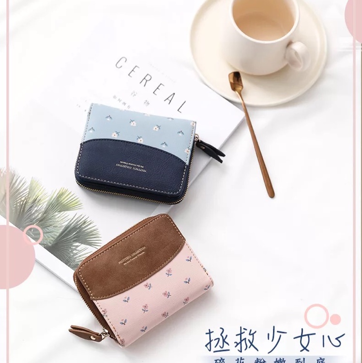 2020新款钱包女短款简约学生印花折叠小清新两折拉链零钱包细节图