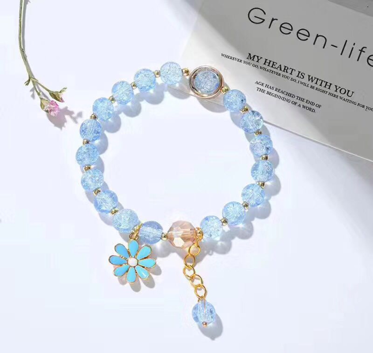 Daisy bracelet in light blue, fashionable, trendy, casual and versatile, Hongtao Accessories 0065 details Picture