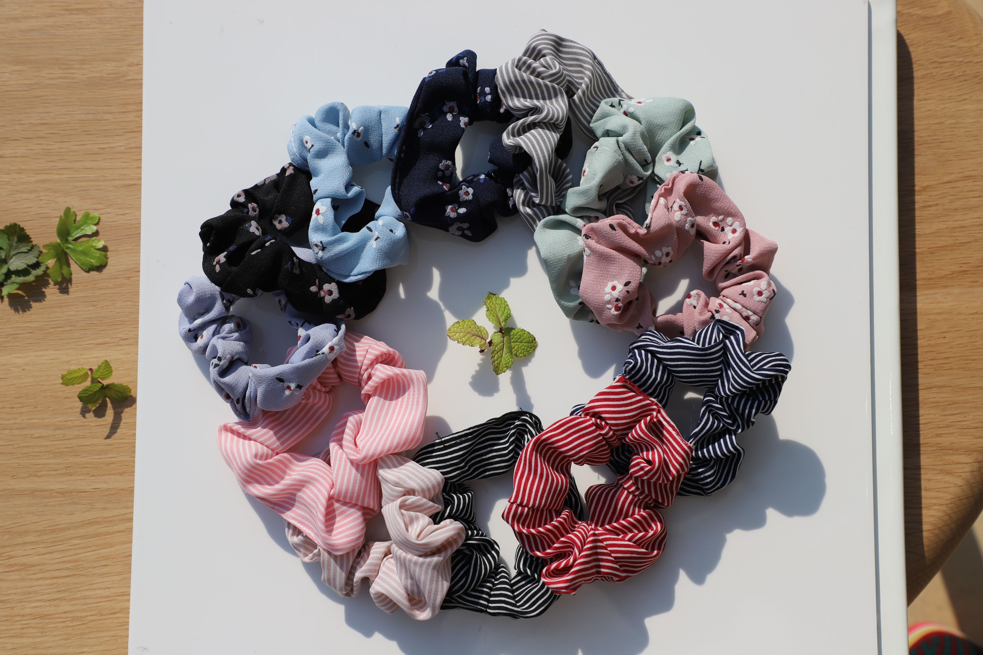Chiffon Korean velvet striped small flower pig large intestine hair band full figure