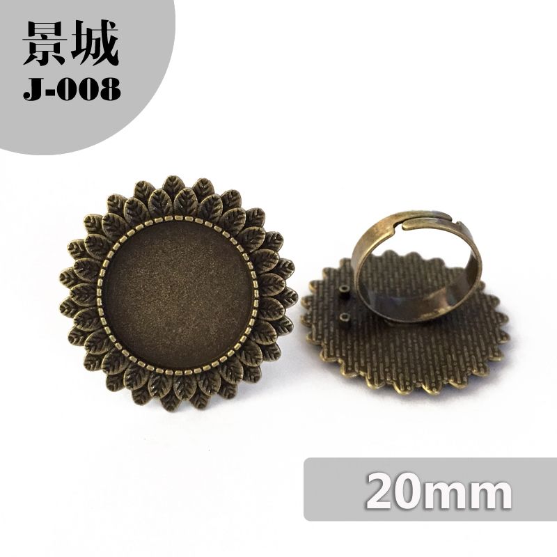 20mm圆形复古戒指时光宝石底托diy饰品配件开口戒指托可调节景城J-008