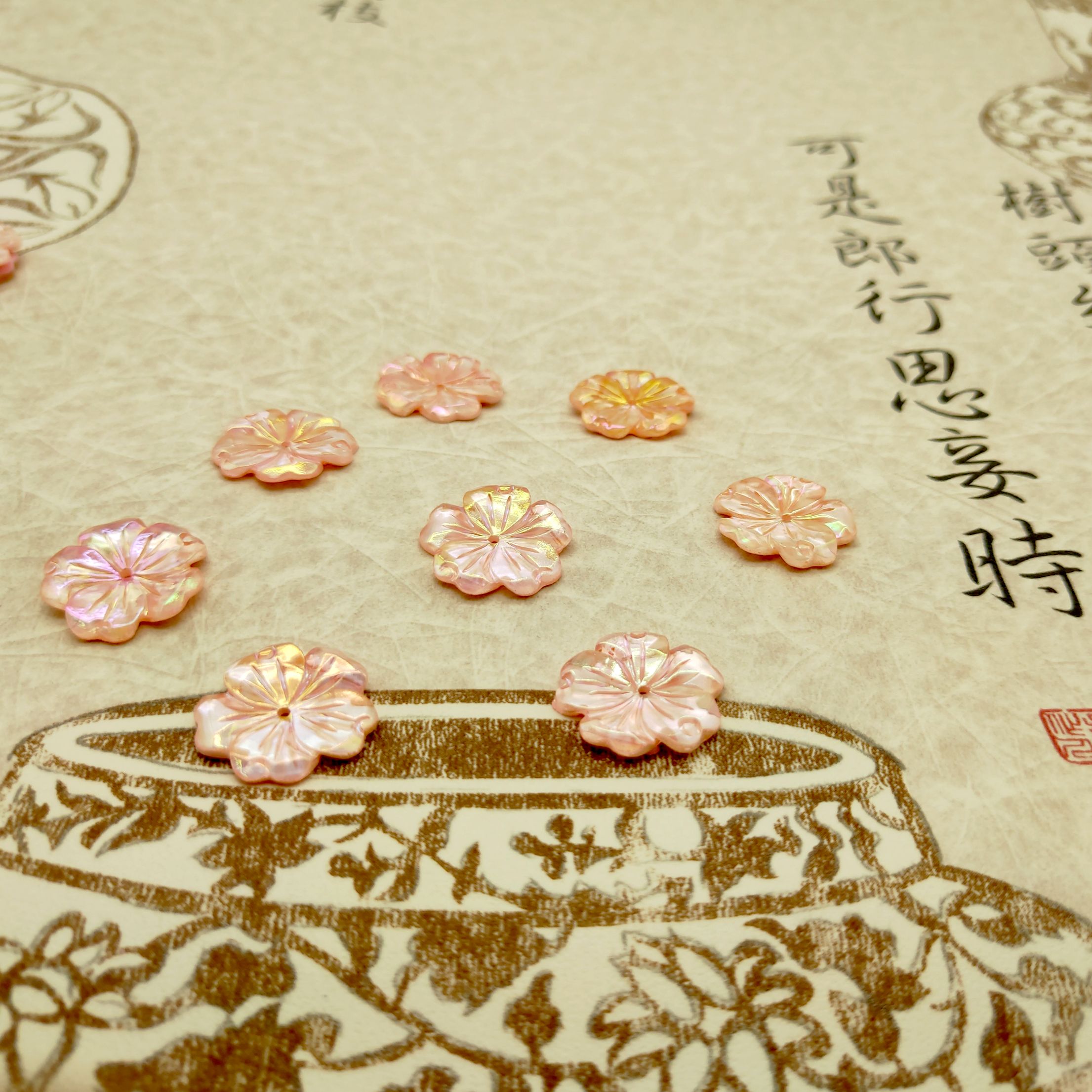 In-stock resin five-petal imitation shell flower cloud curly handcrafted DIY hairpin, step shake ancient style handcrafted material Item Picture