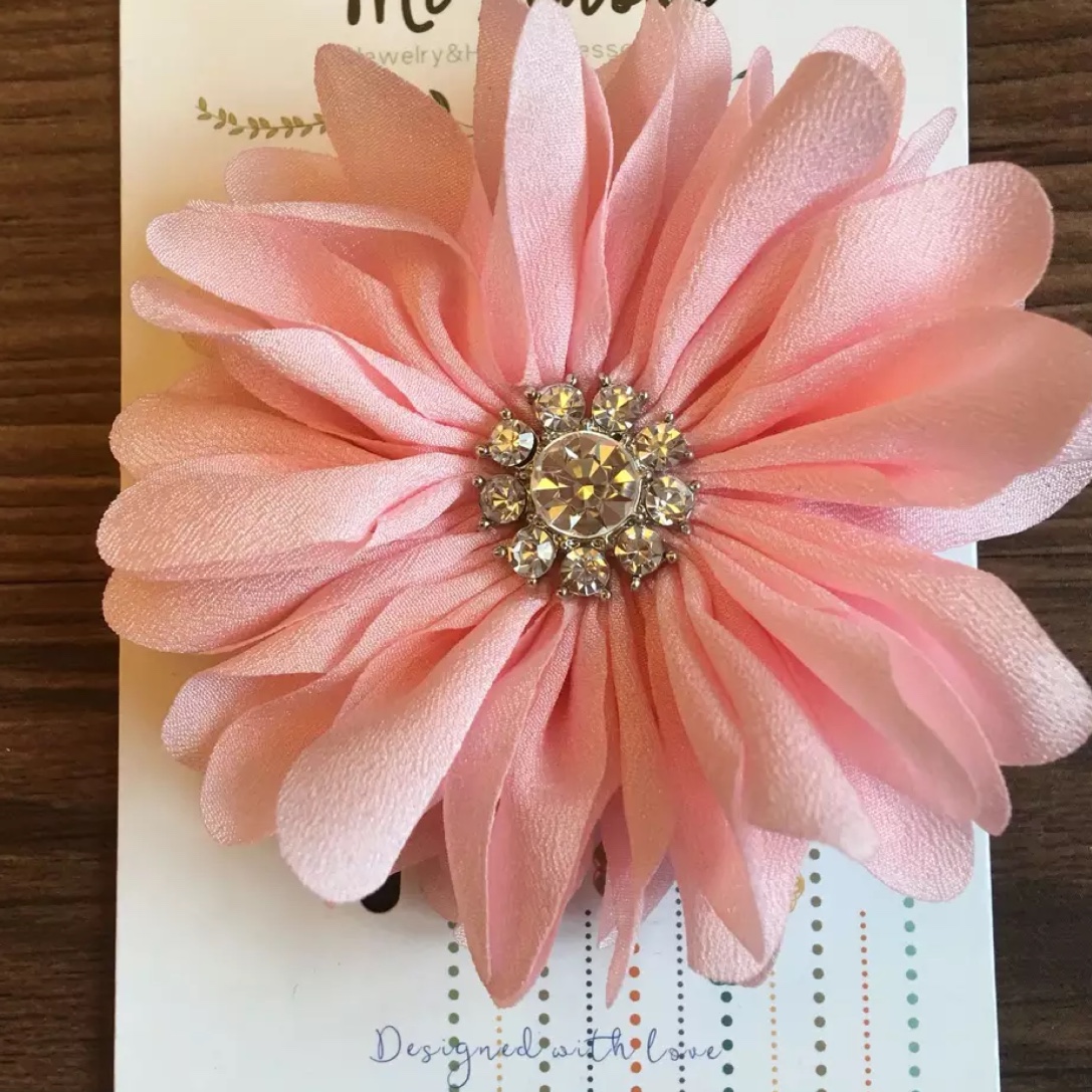 Small pure and fresh headwear cloth material hand carved diamond inlaid flower hair clip, hair rope, hair ring, rubber band thumbnail