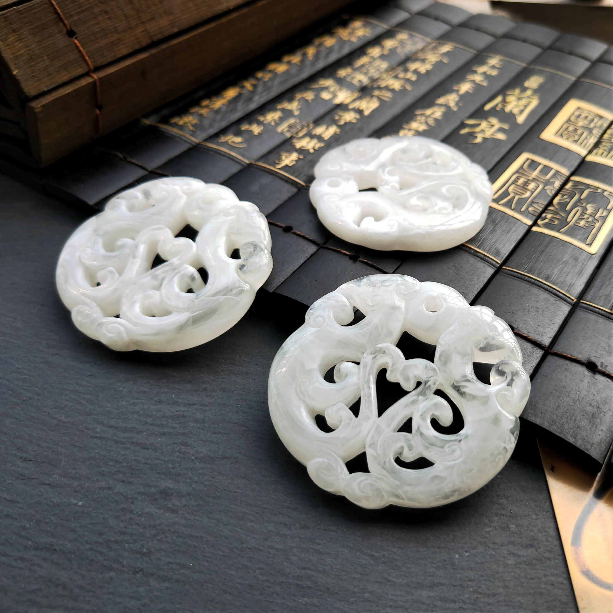 DIY jade pendant with resin hollowed-out carving of double phoenixes in harmony, Hanfu accessory, waist pendant and tassel material Item Picture