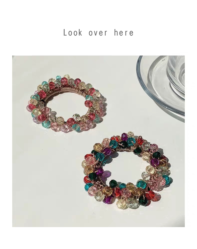 South Korea Dongdaemun with the same color bead elastic hair rope ins network red hair circle with leather band girls bracelet head rope dual use thumbnail