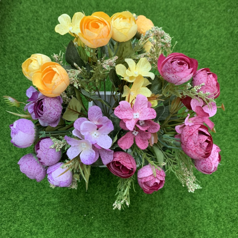 厂家直销仿真花室内装饰摆设桌面单支假花客厅装饰插花干花花束摆件（5头雪花绣球茶苞）