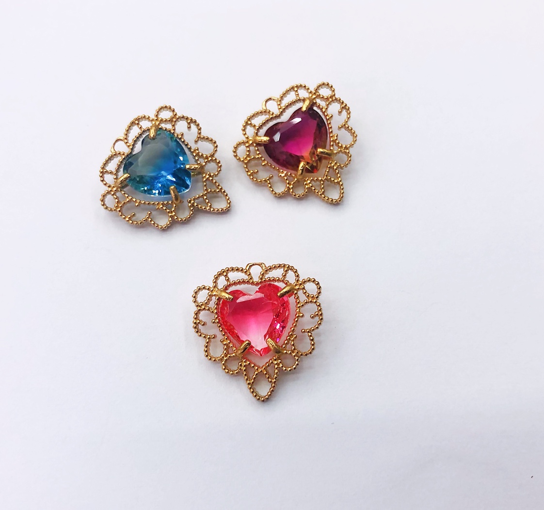 Factory Direct Korean Peach Heart Pendant Two-Color Tourmaline Main Stone (Red White, Purple Orange, Blue White)