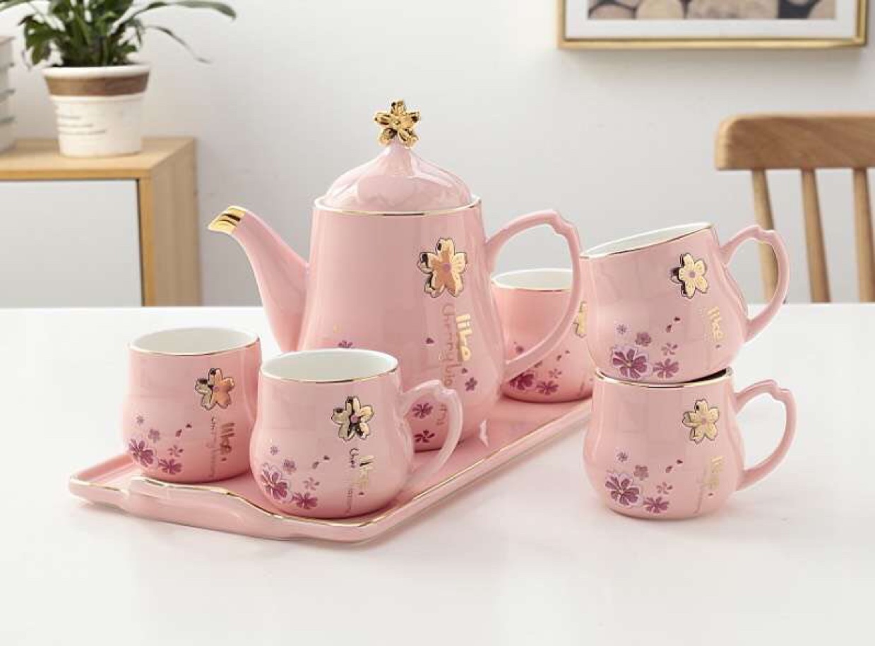 紫星陶瓷商行D区三楼3街7949店粉色樱花8头茶具紫星032