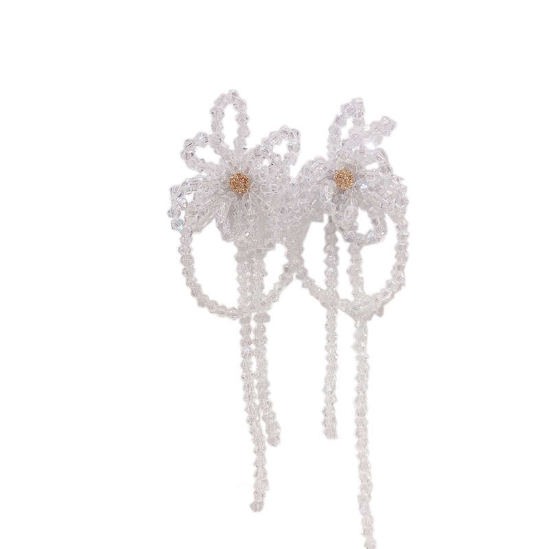 925 silver needle Korean temperament web celebrity super fairy crystal hand-woven flower fashion earrings thumbnail