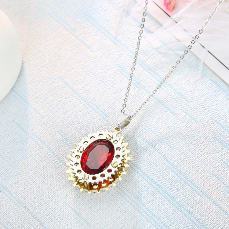 Stainless steel necklaces steel color foreign trade jewelry European and American fashion necklaces creative oval red set zirconium pendant wholesale full figure