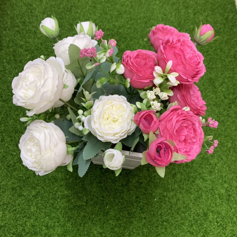 厂家直销仿真花室内装饰摆设桌面单支假花客厅装饰插花干花花束摆件（5头春色洋牡丹）详情图6