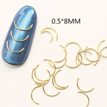 Japanese-korean style nail art metal sticks, 0.5 small gold bars, arc-shaped rods, smiling face semi-circular rivets, nail personalized accessory full figure