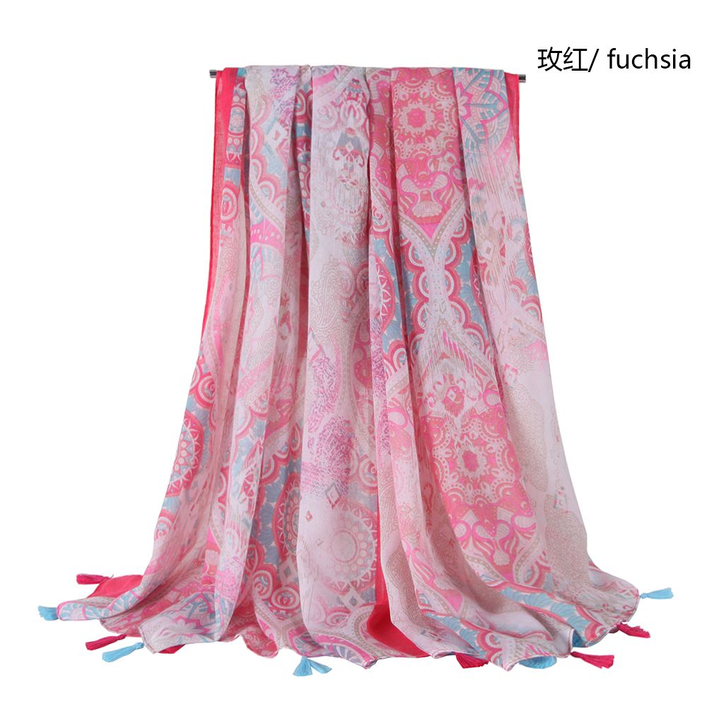 Foreign Trade Custom Palace Flower Hanging Beard Satin Printed Scarf Selling Fashion Pattern Scarf Scarf undefined