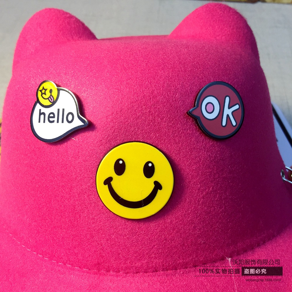 义乌好货 儿童贴标字母笑脸秋冬毛呢帽铁环珍珠宝宝时尚爵士帽详情图3