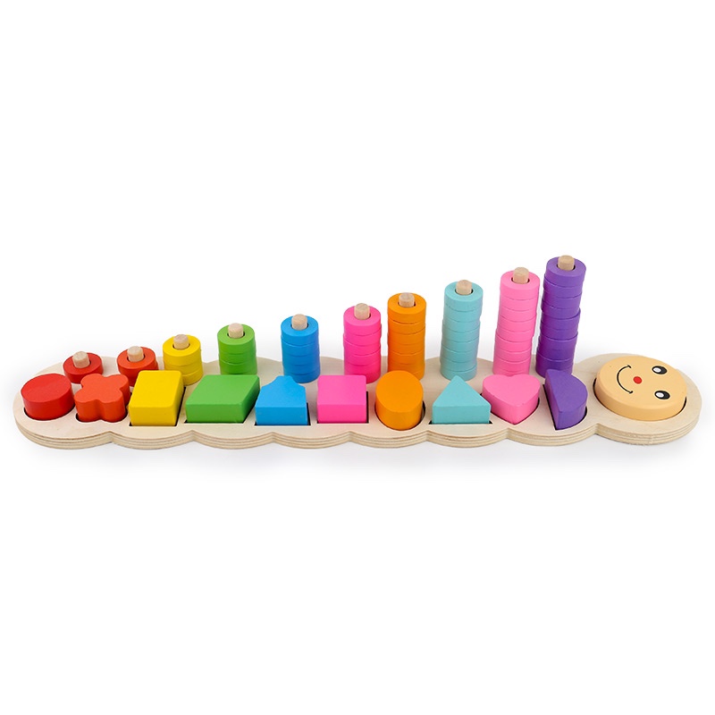The wooden toy-shaped caterpillar is highly entertaining and colorful, which can exercise babies' hand-eye coordination, visual ability, logical thinking ability, and early education enlightenment training. It is a parent-child game