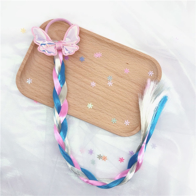 Children's wigs, hair clips, festival travel outfits, hair accessories, butterfly shiny silk wigs, braided hair details Picture
