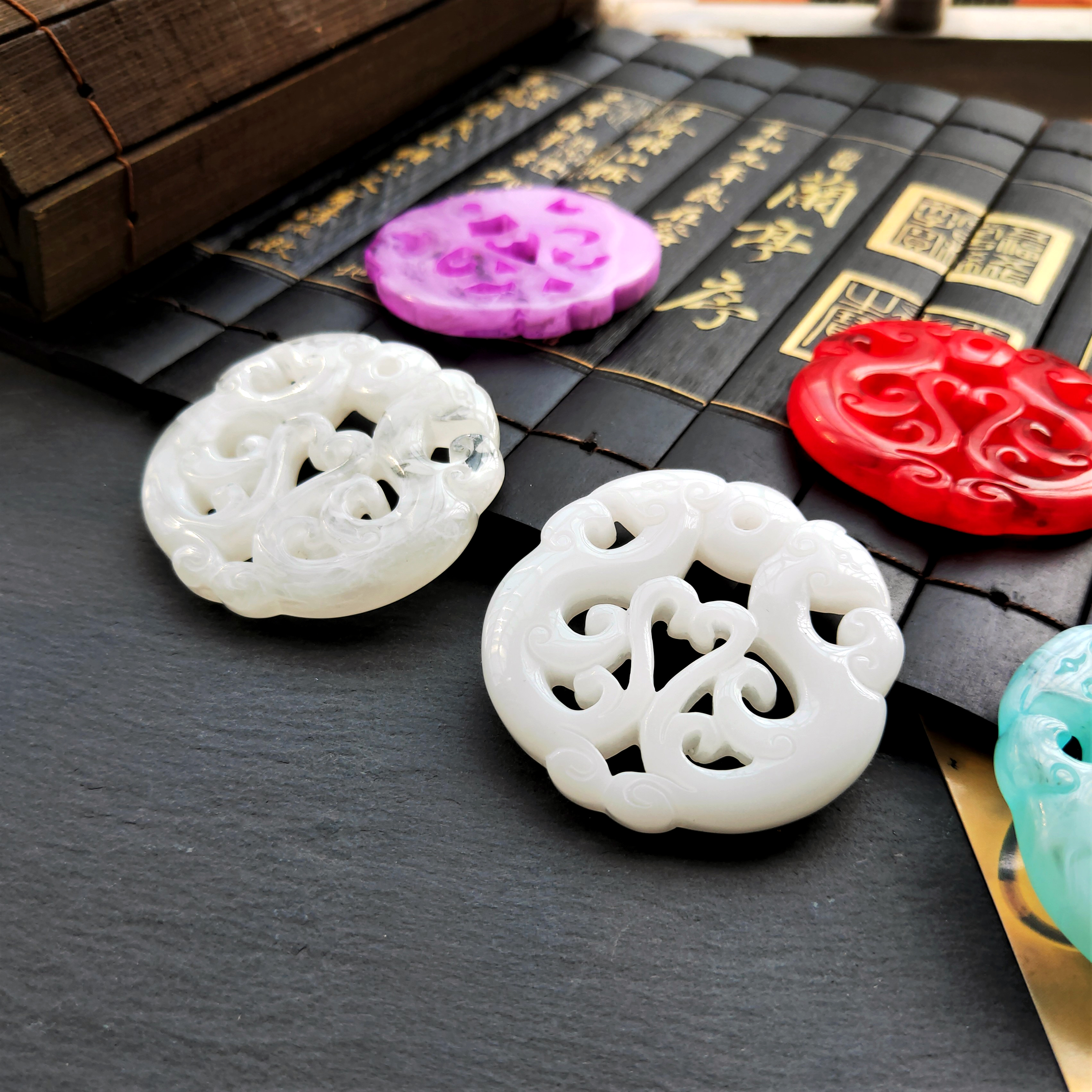 DIY jade pendant with resin hollowed-out carving of double phoenixes in harmony, Hanfu accessory, waist pendant and tassel material detail image 9