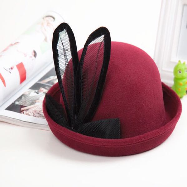 义乌好货 韩版毛呢帽子秋冬亲子兔耳朵小礼帽儿童帽宝宝小女孩圆详情图3