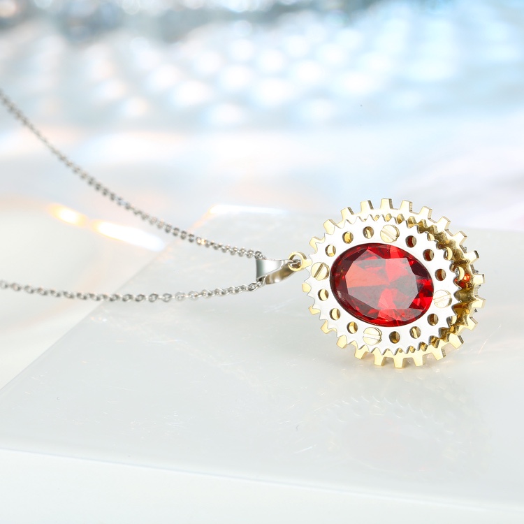 Stainless steel necklaces steel color foreign trade jewelry European and American fashion necklaces creative oval red set zirconium pendant wholesale Specification drawing