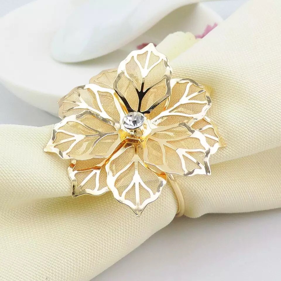 Wholesale of creative Western-style napkin buckles, metal sunflower napkin rings, napkin loops, towel buckles with diamonds, and napkin loops Item Picture