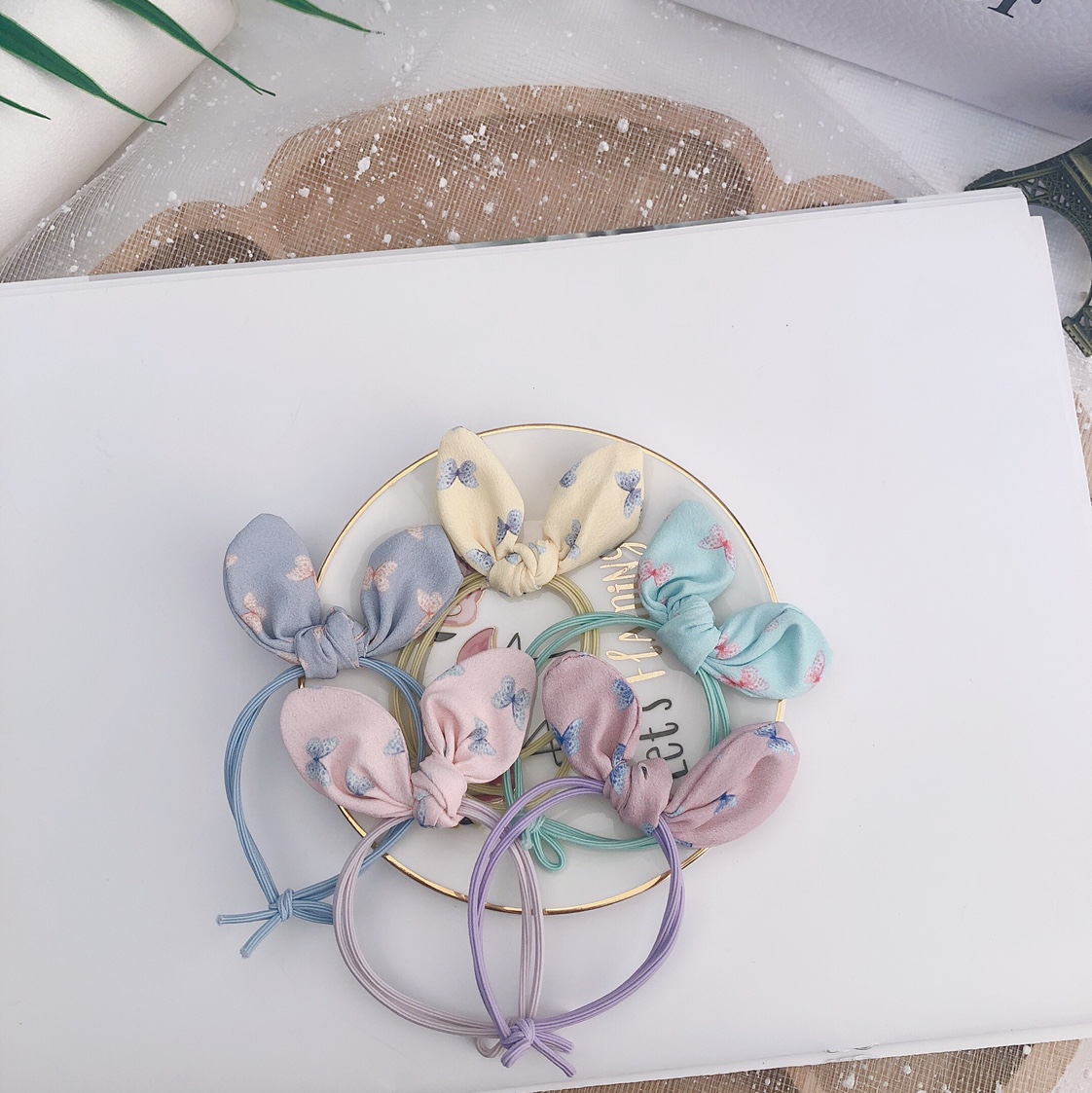 Floral Rabbit Ears Hair Tie Rabbit Ears Bow Cartoon Rubber Band Girl Hair Tie Hair Tie details Picture