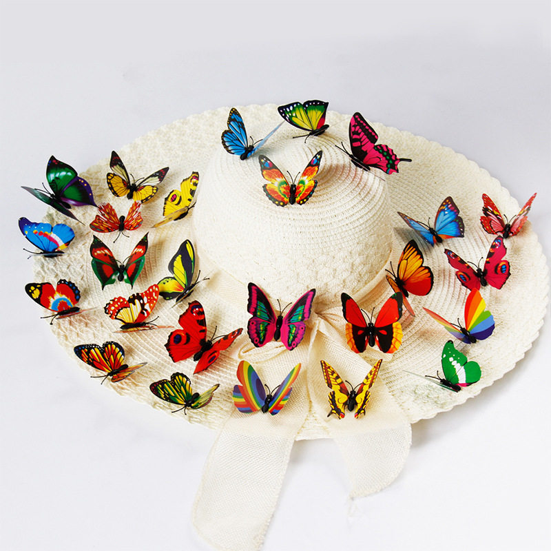 仿真蝴蝶3D立体PVC塑料工艺磁铁别针插杆冰箱贴墙贴汽车贴服饰辅料鞋花帽花窗帘饰品DⅠY影视婚庆居家装饰夜光闪光蝴蝶
