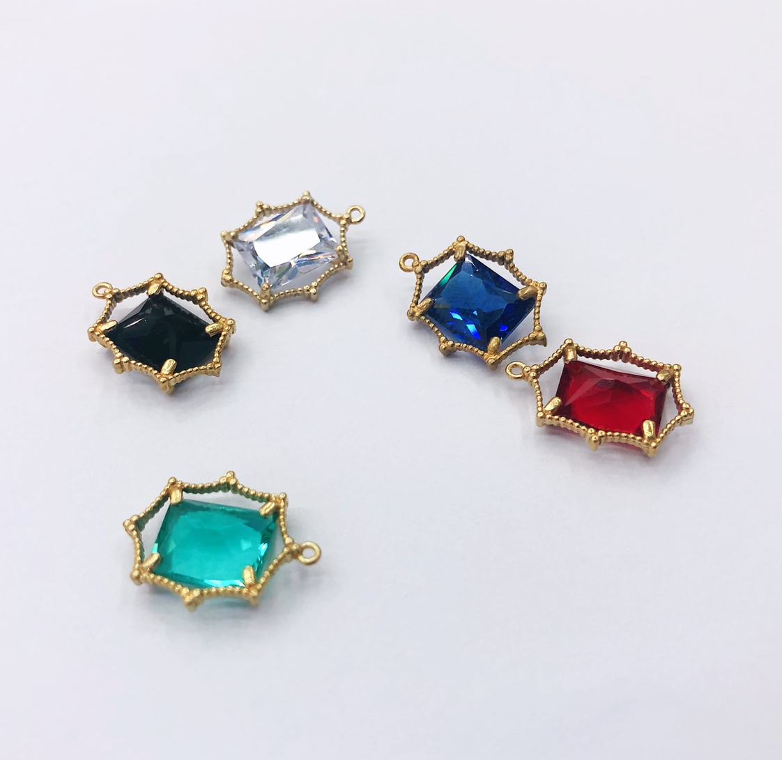 Factory Direct Korean Rectangular Copper Pendant Multi-Colored Glass Main Stone (Lake Blue, Black, Red, White, Sapphire)