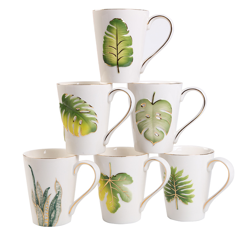 New creative and fresh leaf series ceramic cups, European-style home coffee cups, event gift cups, custom logos