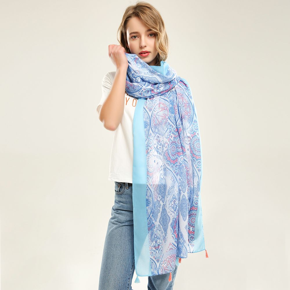 Foreign Trade Custom Palace Flower Hanging Beard Satin Printed Scarf Selling Fashion Pattern Scarf Scarf details Picture