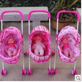 厂家供应铁质推车带公仔儿童玩具推车过家家玩具可折叠娃娃图