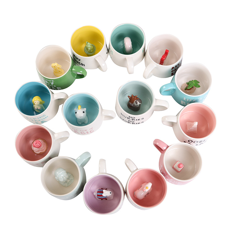 Customized creative 3D coffee cups, cute cartoon ceramic mugs and advertising cups