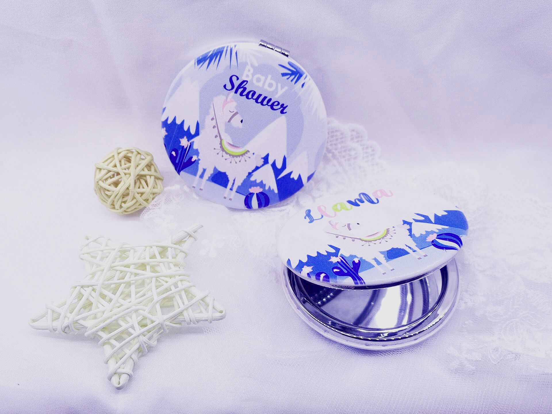 双面皮革羊驼化妆镜女生宿舍小镜子随身时尚化妆镜便携折叠圆镜