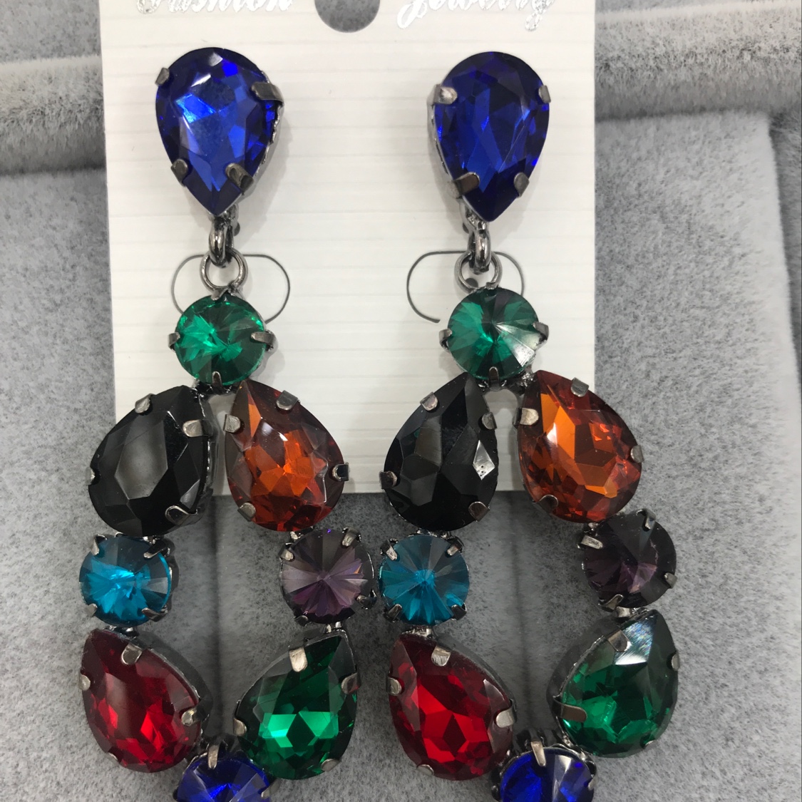 Colorful oval crystal earrings