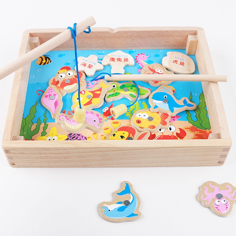 The wooden toy multi-functional fishing box is highly entertaining and comes in a variety of colors. It can exercise babies' hand-eye coordination, visual ability, logical thinking ability, early education enlightenment training, and is a parent-child game details Picture