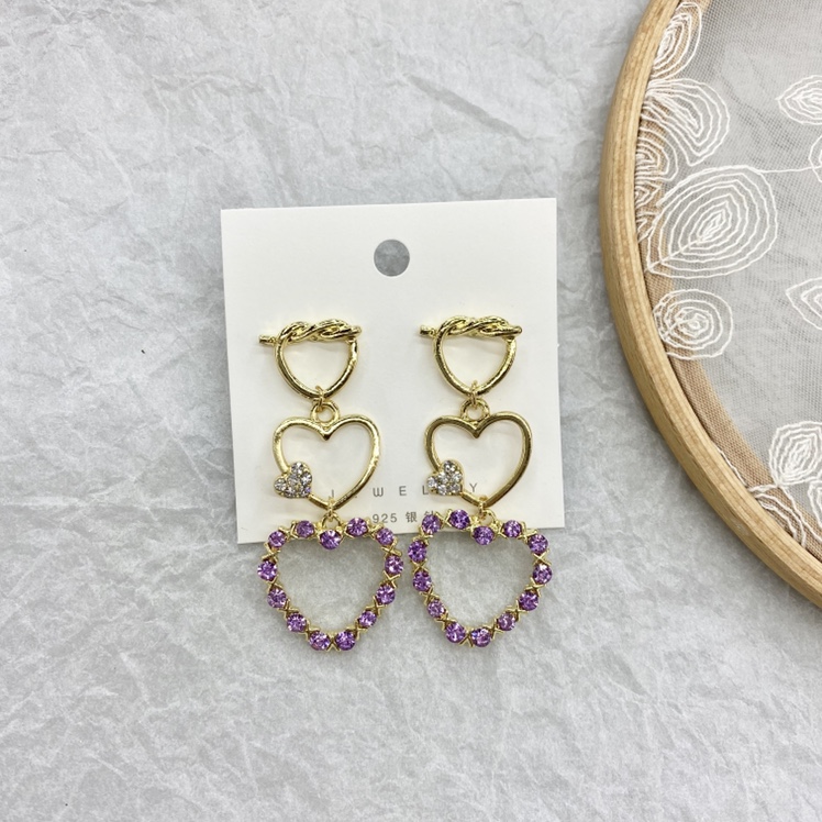 Purple diamond shining love earrings sweet and lovely wind thumbnail
