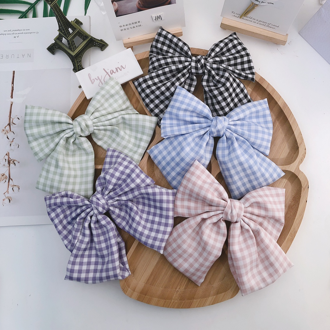 Simple Fashion Bow Girl Spring Clip Check Twist Waist Bow Clip Hair Accessories Back Head Clip details Picture