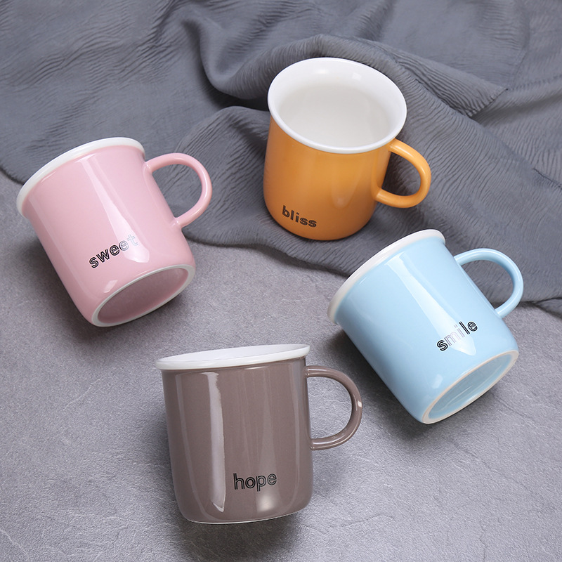 New solid-color simple letter ceramic water cups, office and home coffee cups, mugs wholesale customization LOGO details Picture