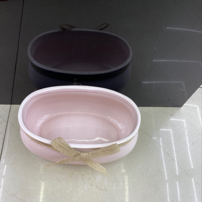 Oval-shaped flower POTS with grey and blue powder made of hemp rope are sold in bulk by the box details Picture